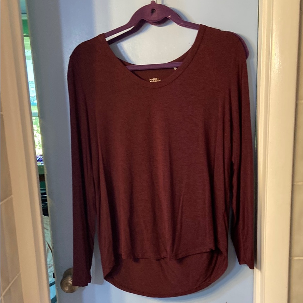 Market & Spruce Maroon Long Sleeve Blouse